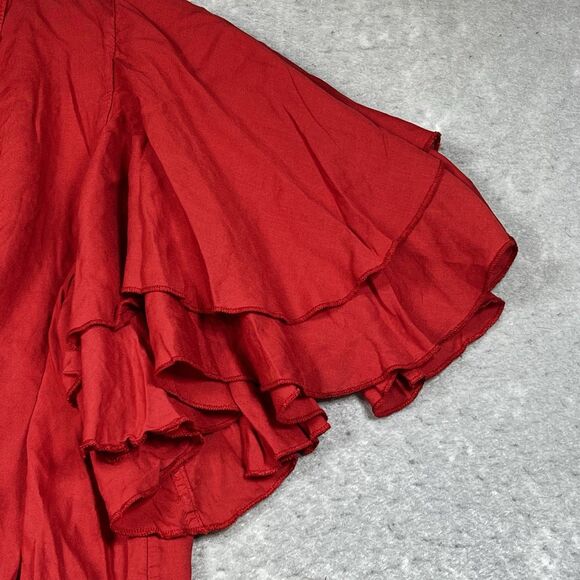 Intimately Free People Body Suit XS Red Dramatic Ruffle Thong V Neck Boho Top - Picture 3 of 10